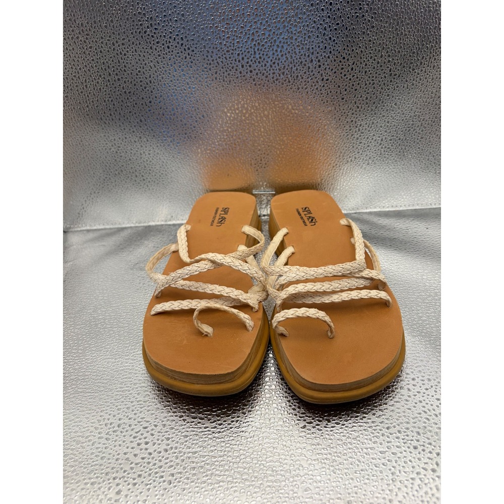 Splash‎ Fashion Footwear Womens Braided Multi Strap Platform Sandals Tan Cream